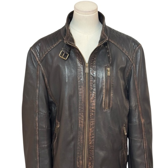 MISSANI Le Collezioni Brown Leather Jacket Coat Lambs Size M Moto Soft Oversized - Picture 4 of 8